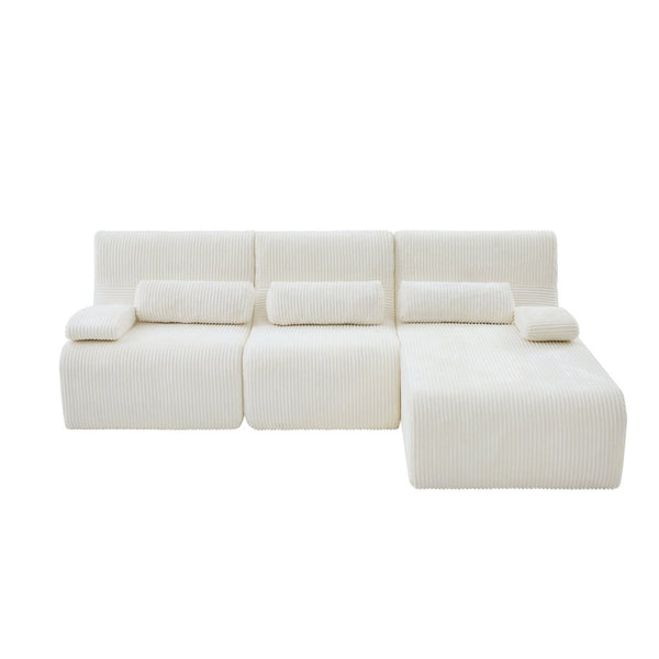 English Elm Modern Corduroy L-shaped Sectional Sofa Modular Ergonomic Couch for Living Room Beige N719S002470A