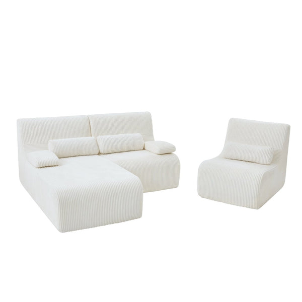English Elm Modern Corduroy L-shaped Sectional Sofa Modular Ergonomic Couch for Living Room Beige N719S002470A
