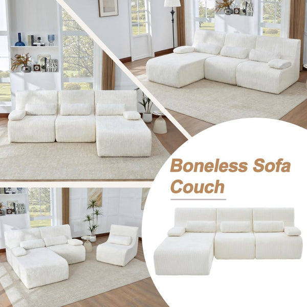 English Elm Modern Corduroy L-shaped Sectional Sofa Modular Ergonomic Couch for Living Room Beige N719S002470A