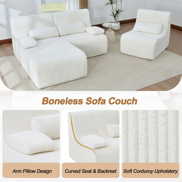 English Elm Modern Corduroy L-shaped Sectional Sofa Modular Ergonomic Couch for Living Room Beige N719S002470A