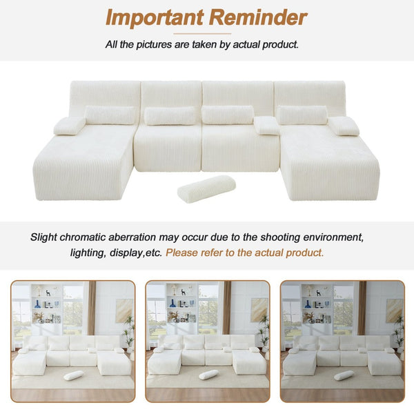 English Elm Modern Corduroy L-shaped Sectional Sofa Modular Ergonomic Couch for Living Room Beige N719S002470A