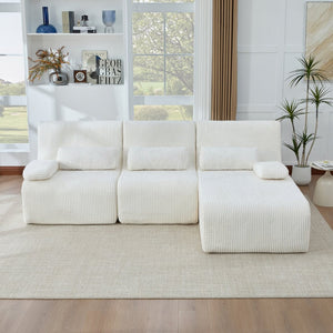 English Elm Modern Corduroy L-shaped Sectional Sofa Modular Ergonomic Couch for Living Room Beige N719S002470A