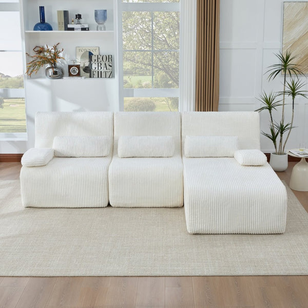 English Elm Modern Corduroy L-shaped Sectional Sofa Modular Ergonomic Couch for Living Room Beige N719S002470A