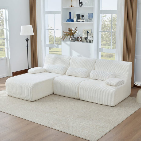 English Elm Modern Corduroy L-shaped Sectional Sofa Modular Ergonomic Couch for Living Room Beige N719S002470A