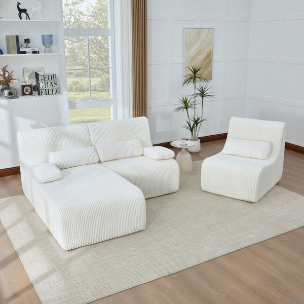 English Elm Modern Corduroy L-shaped Sectional Sofa Modular Ergonomic Couch for Living Room Beige N719S002470A
