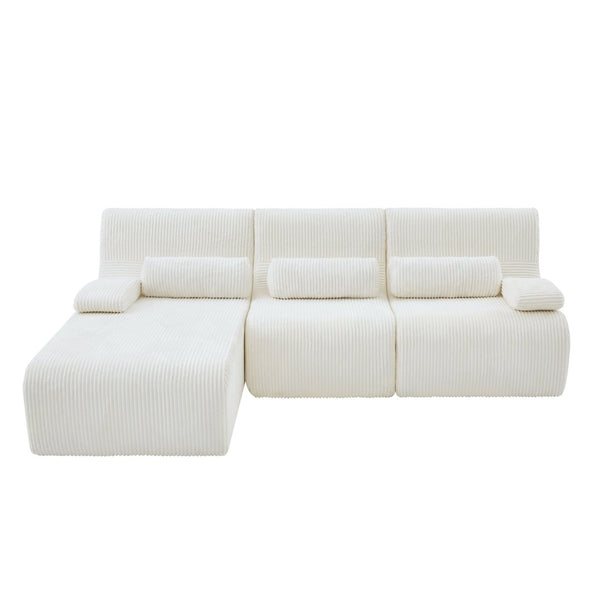 English Elm Modern Corduroy L-shaped Sectional Sofa Modular Ergonomic Couch for Living Room Beige N719S002470A