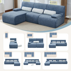 English Elm Modern Corduroy L-shaped Sectional Sofa Modular Ergonomic Couch for Living Room Blue N719S002470C