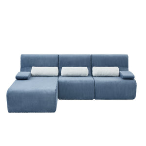 English Elm Modern Corduroy L-shaped Sectional Sofa Modular Ergonomic Couch for Living Room Blue N719S002470C