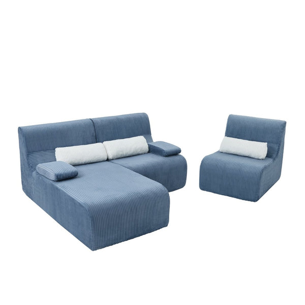 English Elm Modern Corduroy L-shaped Sectional Sofa Modular Ergonomic Couch for Living Room Blue N719S002470C