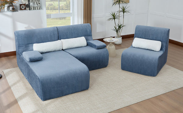 English Elm Modern Corduroy L-shaped Sectional Sofa Modular Ergonomic Couch for Living Room Blue N719S002470C