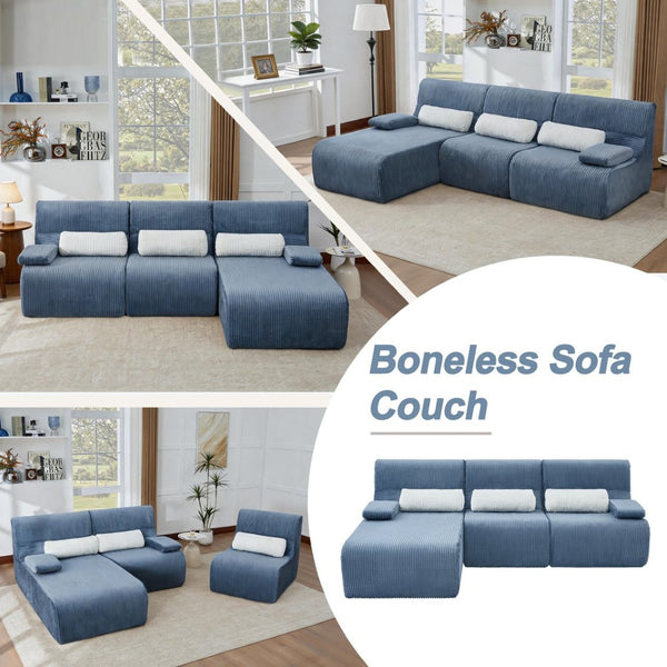 English Elm Modern Corduroy L-shaped Sectional Sofa Modular Ergonomic Couch for Living Room Blue N719S002470C