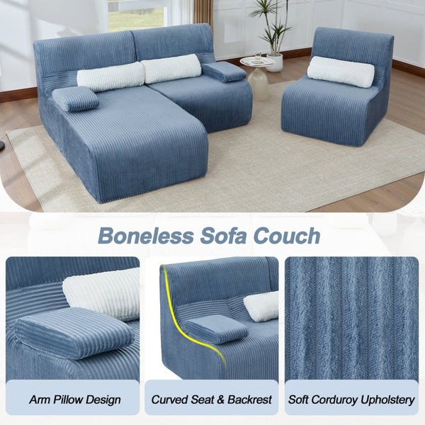English Elm Modern Corduroy L-shaped Sectional Sofa Modular Ergonomic Couch for Living Room Blue N719S002470C
