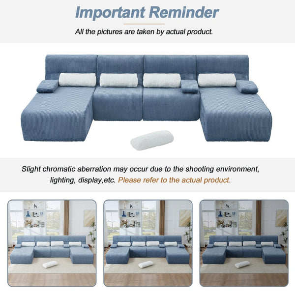 English Elm Modern Corduroy L-shaped Sectional Sofa Modular Ergonomic Couch for Living Room Blue N719S002470C