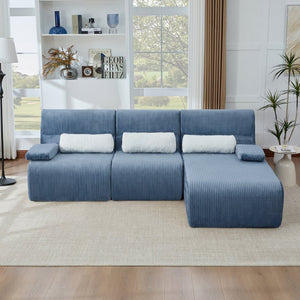 English Elm Modern Corduroy L-shaped Sectional Sofa Modular Ergonomic Couch for Living Room Blue N719S002470C