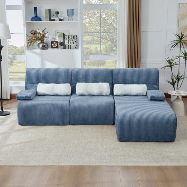 English Elm Modern Corduroy L-shaped Sectional Sofa Modular Ergonomic Couch for Living Room Blue N719S002470C