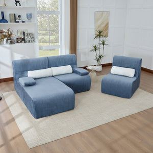 English Elm Modern Corduroy L-shaped Sectional Sofa Modular Ergonomic Couch for Living Room Blue N719S002470C
