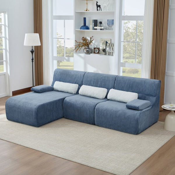 English Elm Modern Corduroy L-shaped Sectional Sofa Modular Ergonomic Couch for Living Room Blue N719S002470C