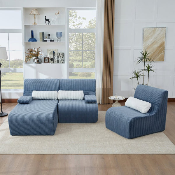 English Elm Modern Corduroy L-shaped Sectional Sofa Modular Ergonomic Couch for Living Room Blue N719S002470C