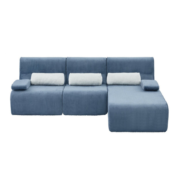 English Elm Modern Corduroy L-shaped Sectional Sofa Modular Ergonomic Couch for Living Room Blue N719S002470C