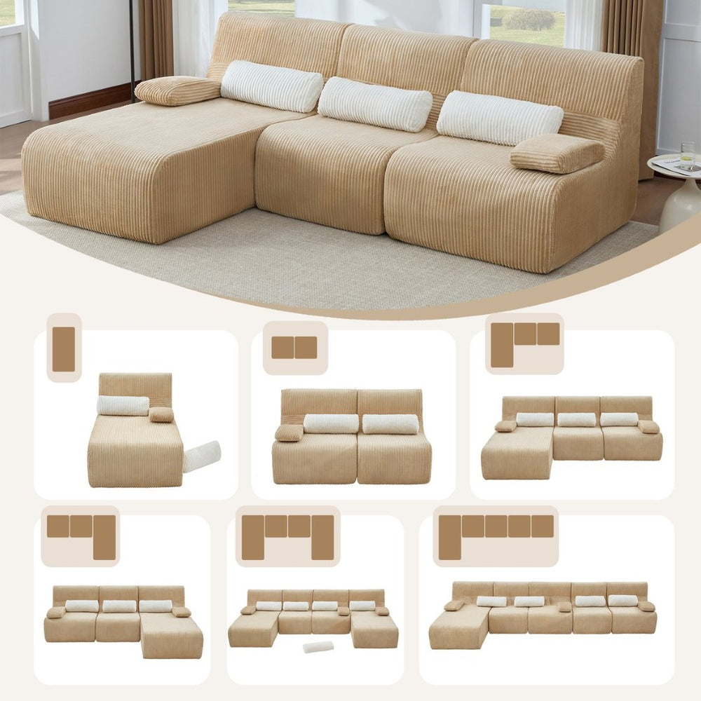 English Elm Modern Corduroy L-shaped Sectional Sofa Modular Ergonomic Couch for Living Room Coffee N719S002470D