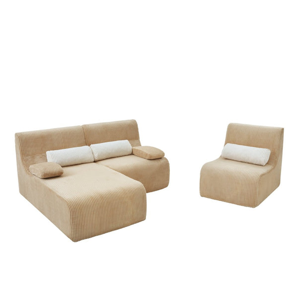 English Elm Modern Corduroy L-shaped Sectional Sofa Modular Ergonomic Couch for Living Room Coffee N719S002470D