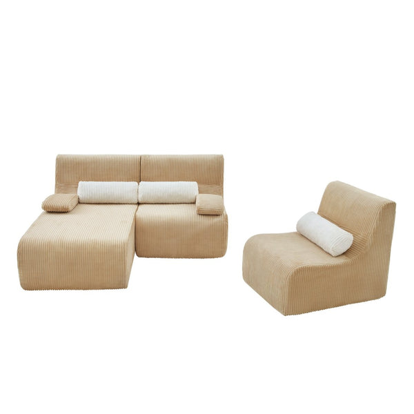 English Elm Modern Corduroy L-shaped Sectional Sofa Modular Ergonomic Couch for Living Room Coffee N719S002470D