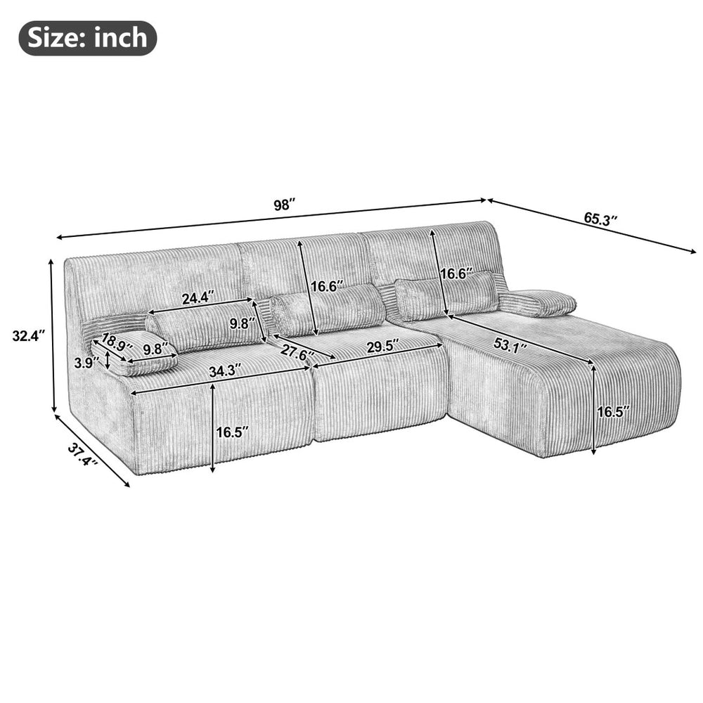 English Elm Modern Corduroy L-shaped Sectional Sofa Modular Ergonomic Couch for Living Room Coffee N719S002470D