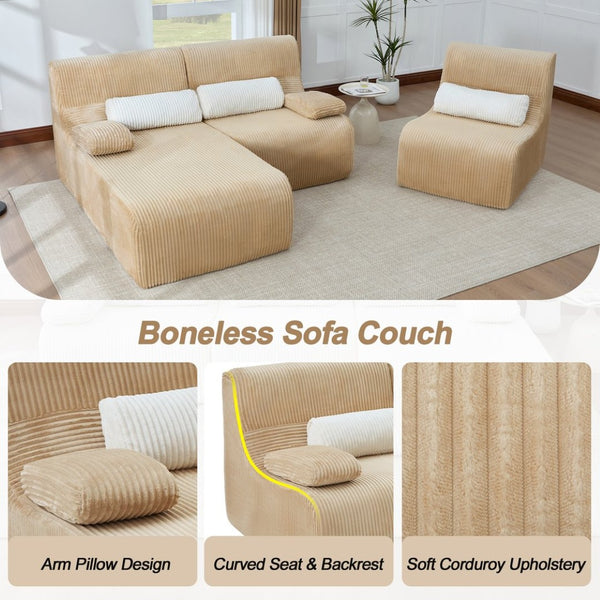 English Elm Modern Corduroy L-shaped Sectional Sofa Modular Ergonomic Couch for Living Room Coffee N719S002470D