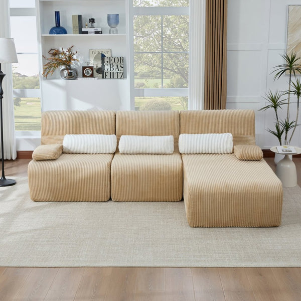 English Elm Modern Corduroy L-shaped Sectional Sofa Modular Ergonomic Couch for Living Room Coffee N719S002470D