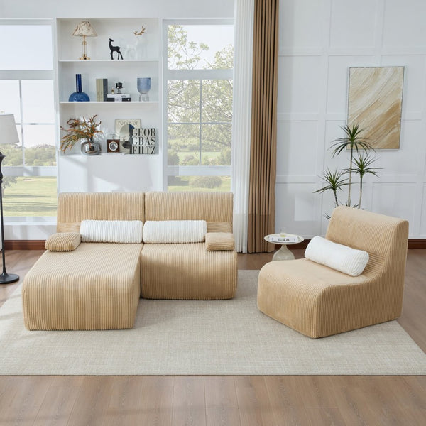 English Elm Modern Corduroy L-shaped Sectional Sofa Modular Ergonomic Couch for Living Room Coffee N719S002470D