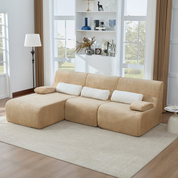 English Elm Modern Corduroy L-shaped Sectional Sofa Modular Ergonomic Couch for Living Room Coffee N719S002470D
