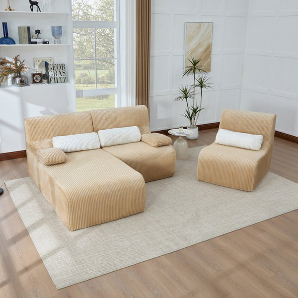 English Elm Modern Corduroy L-shaped Sectional Sofa Modular Ergonomic Couch for Living Room Coffee N719S002470D