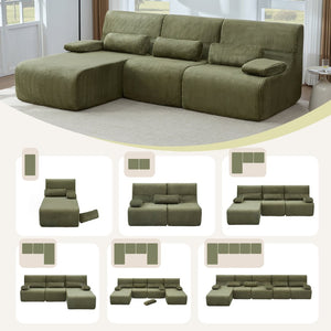 English Elm Modern Corduroy L-shaped Sectional Sofa Modular Ergonomic Couch for Living Room Green N719S002470F