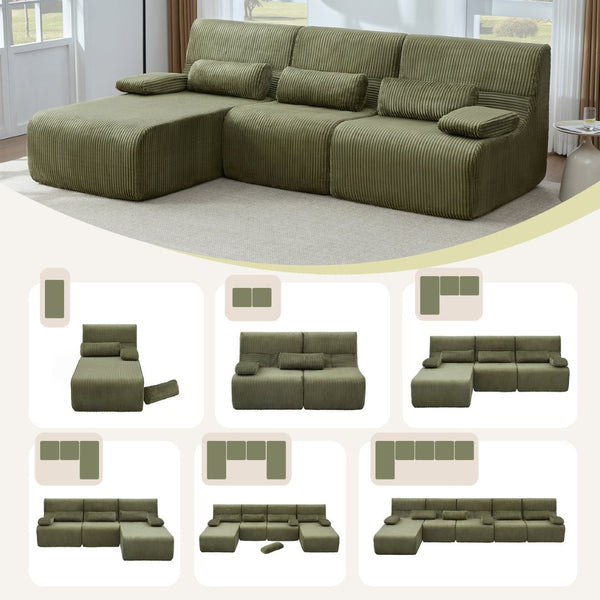 English Elm Modern Corduroy L-shaped Sectional Sofa Modular Ergonomic Couch for Living Room Green N719S002470F
