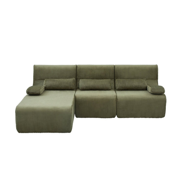 English Elm Modern Corduroy L-shaped Sectional Sofa Modular Ergonomic Couch for Living Room Green N719S002470F