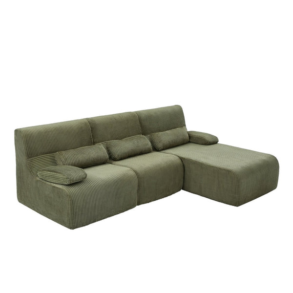 English Elm Modern Corduroy L-shaped Sectional Sofa Modular Ergonomic Couch for Living Room Green N719S002470F