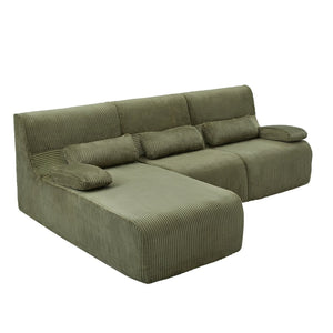 English Elm Modern Corduroy L-shaped Sectional Sofa Modular Ergonomic Couch for Living Room Green N719S002470F