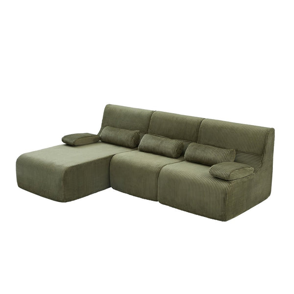 English Elm Modern Corduroy L-shaped Sectional Sofa Modular Ergonomic Couch for Living Room Green N719S002470F