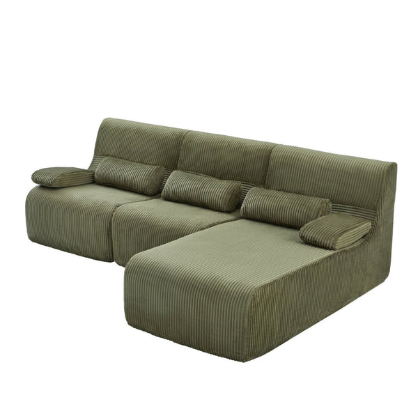 English Elm Modern Corduroy L-shaped Sectional Sofa Modular Ergonomic Couch for Living Room Green N719S002470F