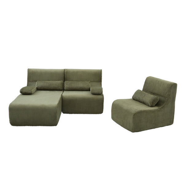 English Elm Modern Corduroy L-shaped Sectional Sofa Modular Ergonomic Couch for Living Room Green N719S002470F