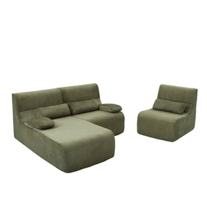 English Elm Modern Corduroy L-shaped Sectional Sofa Modular Ergonomic Couch for Living Room Green N719S002470F