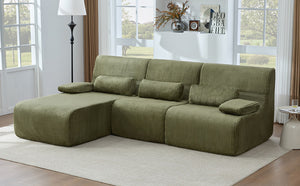 English Elm Modern Corduroy L-shaped Sectional Sofa Modular Ergonomic Couch for Living Room Green N719S002470F