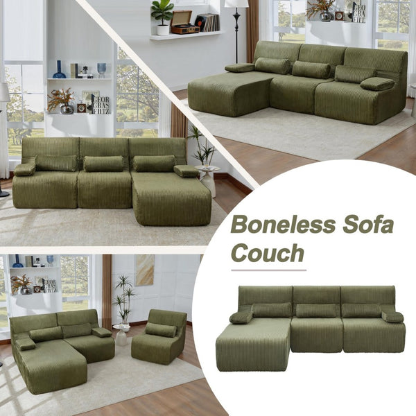 English Elm Modern Corduroy L-shaped Sectional Sofa Modular Ergonomic Couch for Living Room Green N719S002470F