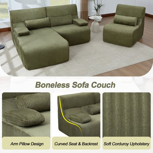 English Elm Modern Corduroy L-shaped Sectional Sofa Modular Ergonomic Couch for Living Room Green N719S002470F