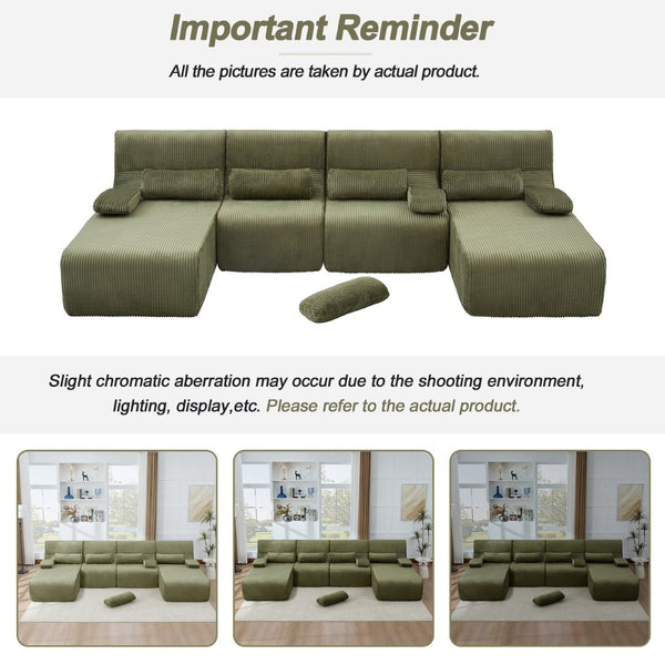 English Elm Modern Corduroy L-shaped Sectional Sofa Modular Ergonomic Couch for Living Room Green N719S002470F