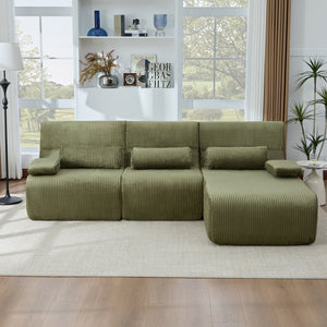 English Elm Modern Corduroy L-shaped Sectional Sofa Modular Ergonomic Couch for Living Room Green N719S002470F