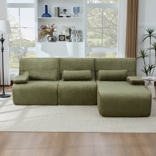 English Elm Modern Corduroy L-shaped Sectional Sofa Modular Ergonomic Couch for Living Room Green N719S002470F