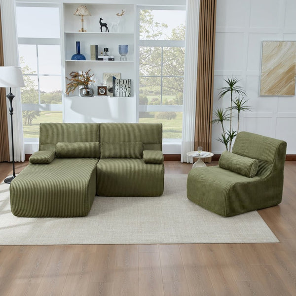 English Elm Modern Corduroy L-shaped Sectional Sofa Modular Ergonomic Couch for Living Room Green N719S002470F