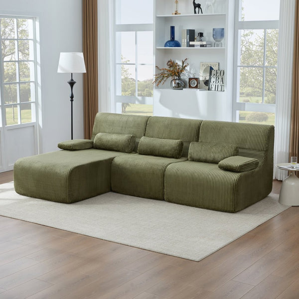 English Elm Modern Corduroy L-shaped Sectional Sofa Modular Ergonomic Couch for Living Room Green N719S002470F