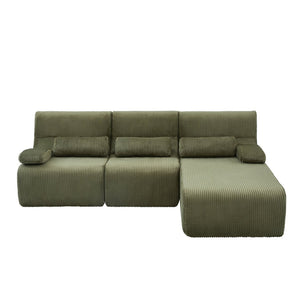 English Elm Modern Corduroy L-shaped Sectional Sofa Modular Ergonomic Couch for Living Room Green N719S002470F